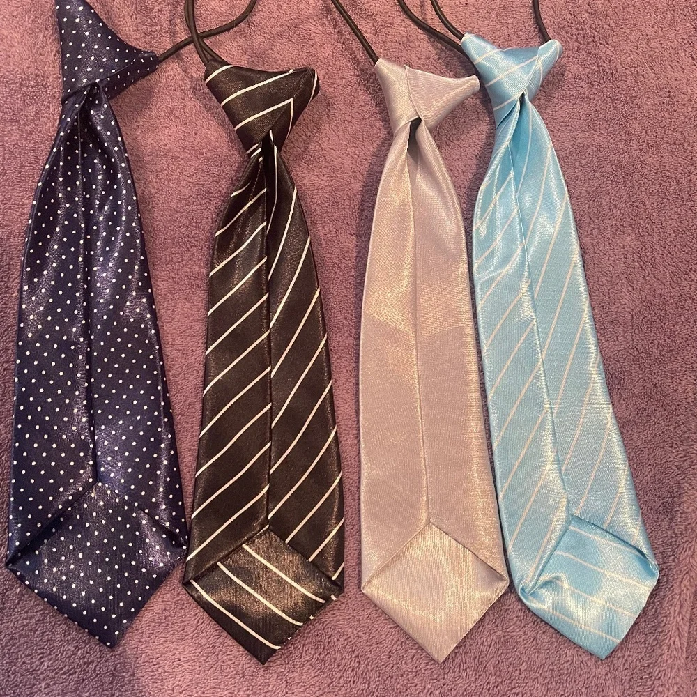 TIES FOR BOYS - lot of four, elastic neck band, polyester, 11